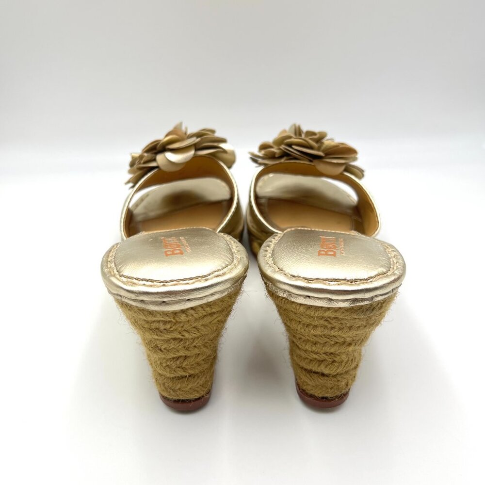 Born Womens Gold Leather Floral Flower Wedges Sandals Mules Shoes - Picture 7 of 16